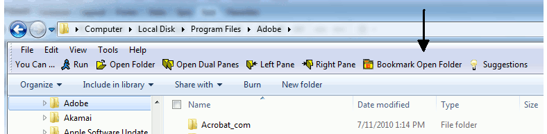 bookmark open folder in Windows Explorer